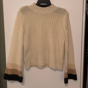 Cashmere sweater ivory with camel to black sleeves